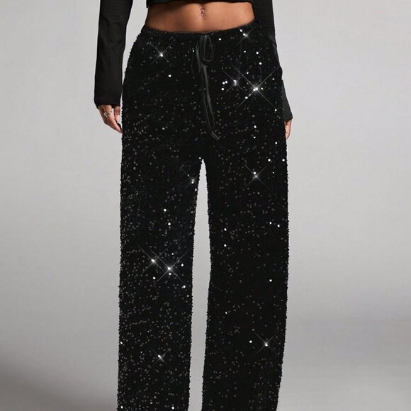 Contemporary sequin covered wide legged pants black - Picture 3 of 6